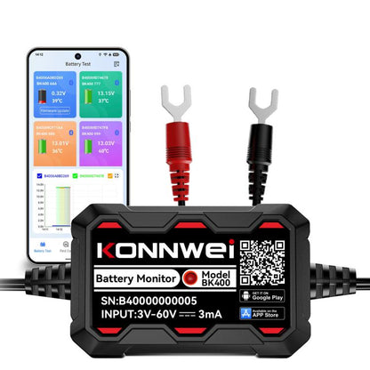 KONNWEI BK400 car battery monitor diagnostic tool with red and black connectors
