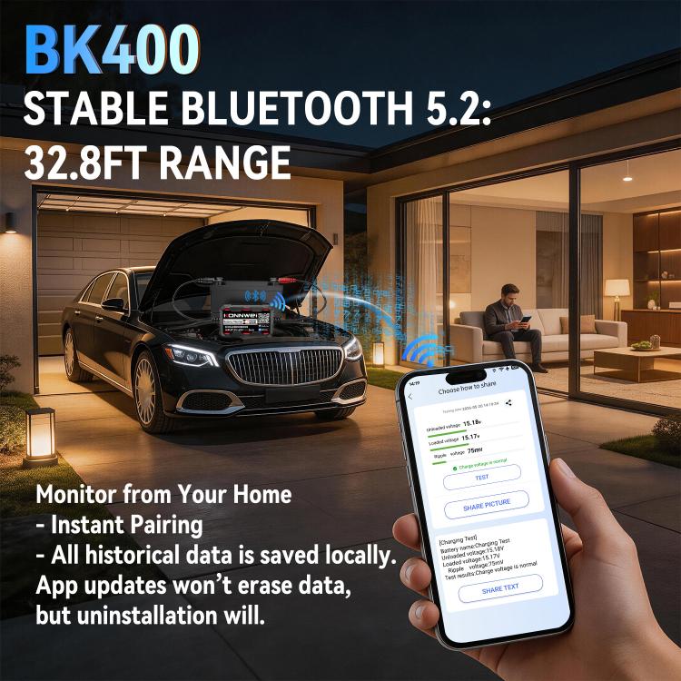 KONNWEI BK400 wireless battery monitor with smartphone screen for home monitoring