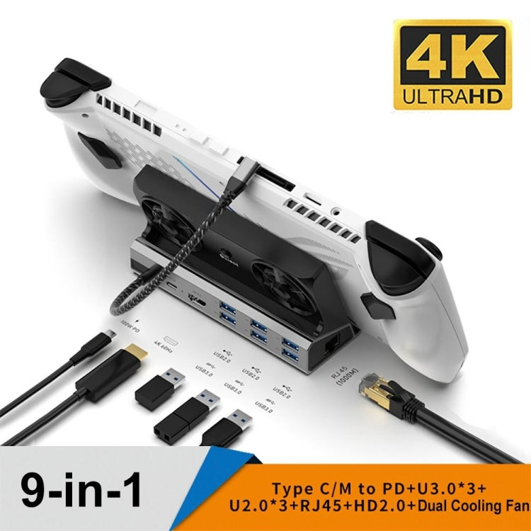 White 9-in-1 docking station stand with multiple USB ports and HDMI connection