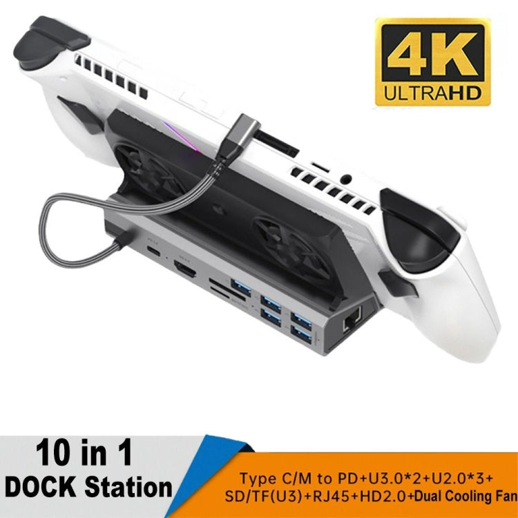 White 10-in-1 console dock stand with front USB ports and built-in cooling fan