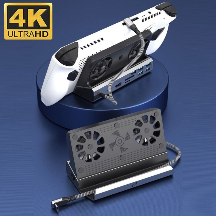White console docking stand with dual-cooling fan base and port panel