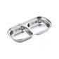 Two-compartment silver stainless steel square sauce dish tray for dipping sauces