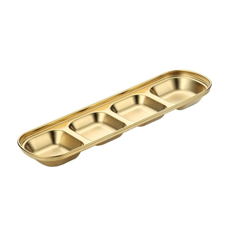 Four-compartment gold stainless steel square sauce dish tray with four divided wells