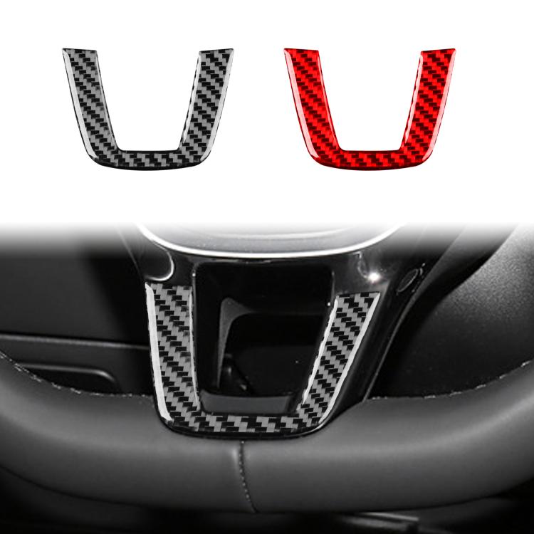 Steering wheel chin decoration sticker set showing black and red carbon-fiber inserts