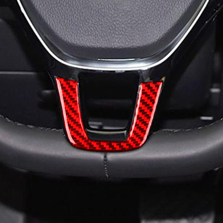 Steering wheel chin decoration sticker installed, red carbon-fiber U-shape on wheel