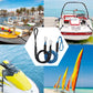 Black bungee dock line with stainless steel hooks shown on a boat and jet ski