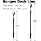 Black bungee dock line, 4 ft unstretched and 5.5 ft stretched, with metal hooks