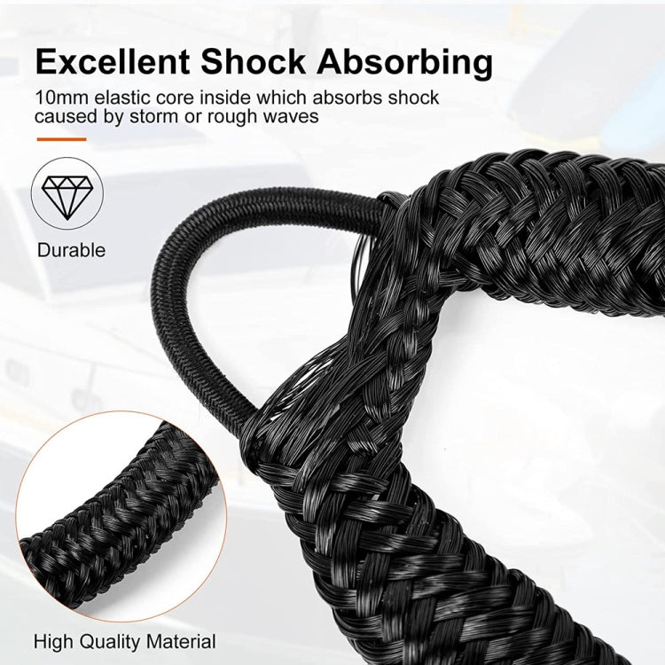 Black braided elastic bungee dock line with shock-absorbing woven core