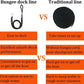 Bungee dock line with elastic loop and hook, compared to traditional line