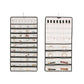 White double-sided hanging jewelry organizer bag with clear grid compartments