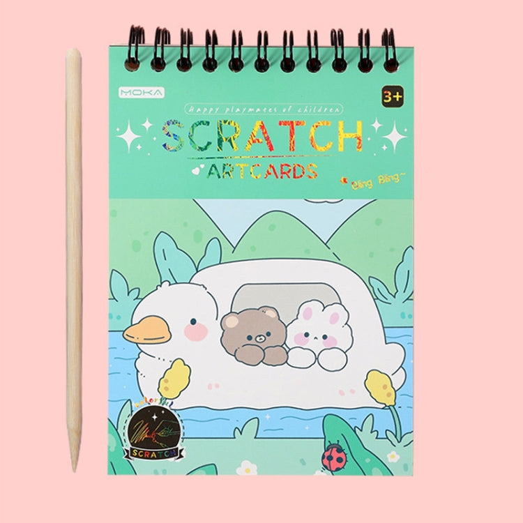 Peach-colored scratch art notebook with spiral binding and included wooden scratching pen