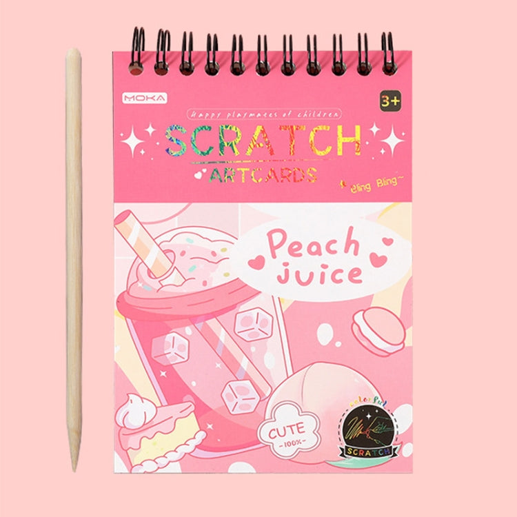 Pink scratch art notebook card with spiral binding and included wooden scratching pen