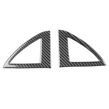 Pair of black carbon-fiber inner A-pillar speaker covers with triangular cutouts and trim