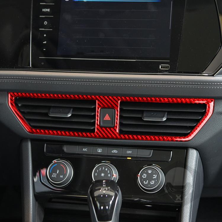 Installed center console air outlet sticker trim with red outline around vents