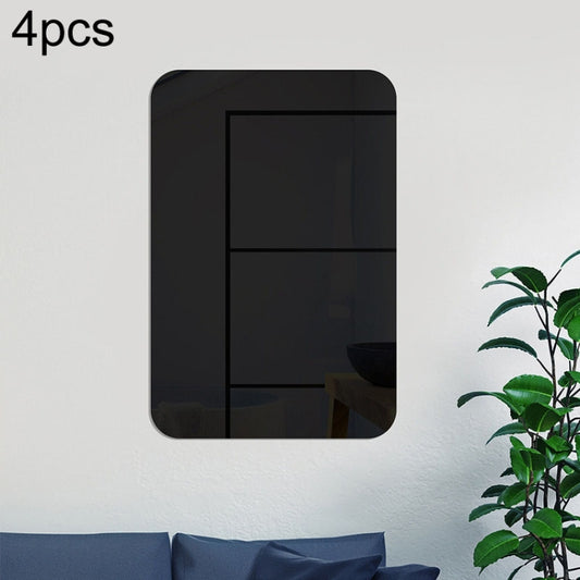 Rounded-corner rectangle acrylic mirror wall stickers, black tone, set of 4