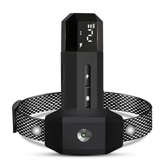 Dog training collar with black receiver module and mesh strap, front view