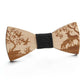 Wooden bow tie with elk scene print, black fabric center, tan wooden wings