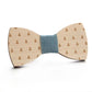 Wooden bow tie with anchor pattern, blue fabric center, tan wooden wings