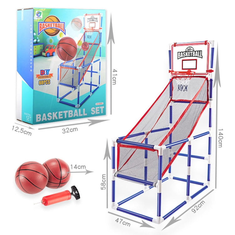 Basketball set playset with net ramp and red backboard, includes basketballs and pump