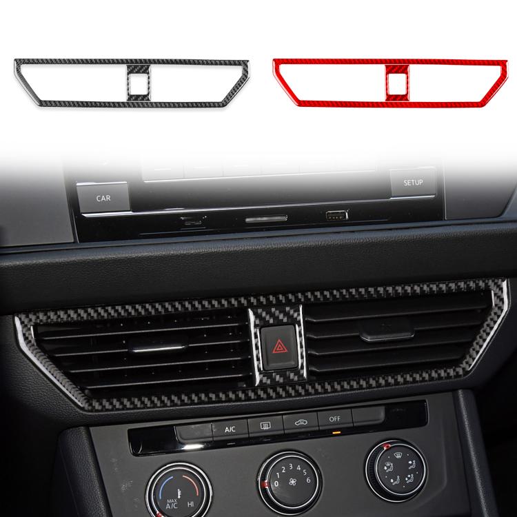 Pair of black and red carbon-fiber air outlet trim stickers, rectangular with center tab