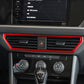 Car center console air vent trim sticker with red border around the outlet