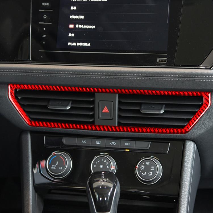 Car center console air vent trim sticker with red border around the outlet