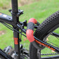 5-digit combination lock with red dial, attached to bicycle frame