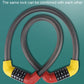 Gray cable combination lock with yellow end caps and 5-digit dials