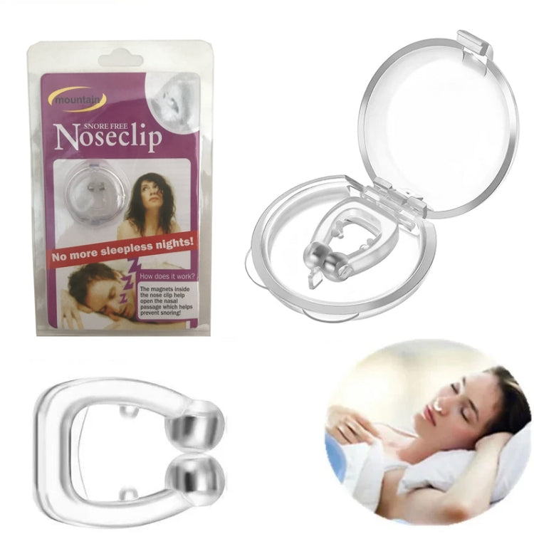 Magnetic nose clip with clear silicone and silver magnetic tips, in blister pack