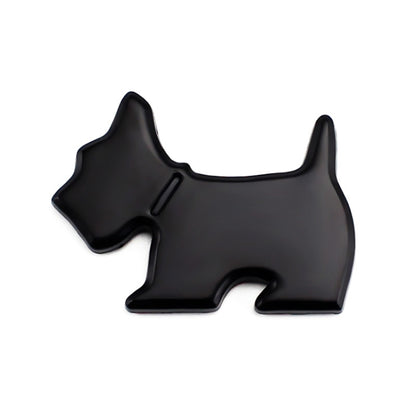Black metal dog car decal, puppy silhouette vehicle emblem.