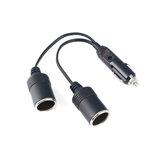 Black car cigarette lighter extension with two socket adapters and 12/24V plug