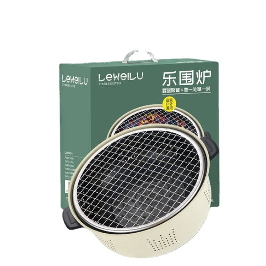 Portable stainless steel charcoal grill with round wire grate basket and lid included