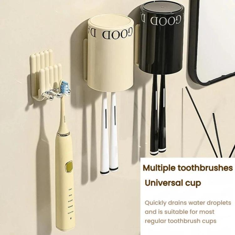Toothbrush and cup holder set with wall cups in cream and black colors.