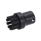 Steam brush head with black bristles in black plastic holder