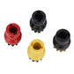 Steam brush head caps in red, yellow, and black with nozzle openings