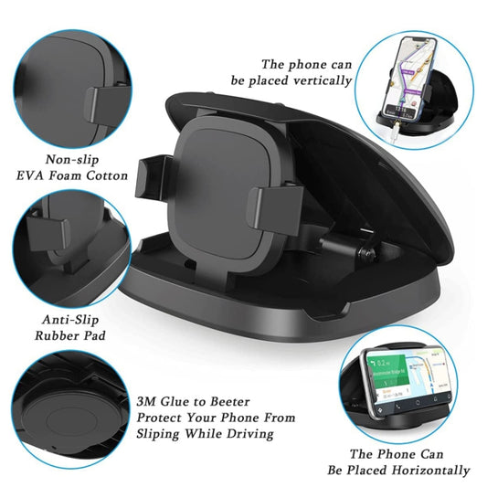Car phone holder with non-slip cradle and vertical phone mount, close-up angle