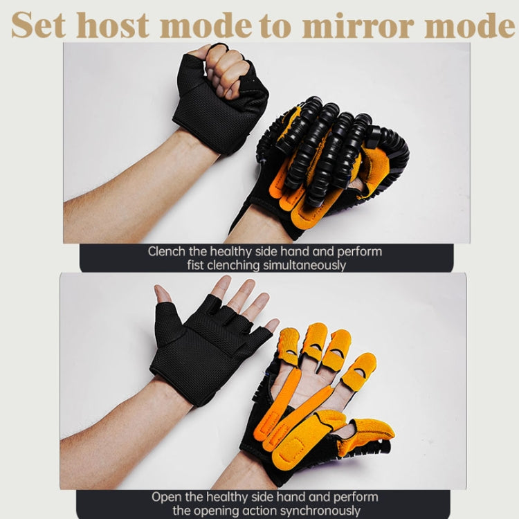 Pair of rehabilitation gloves with orange finger pads on both hands
