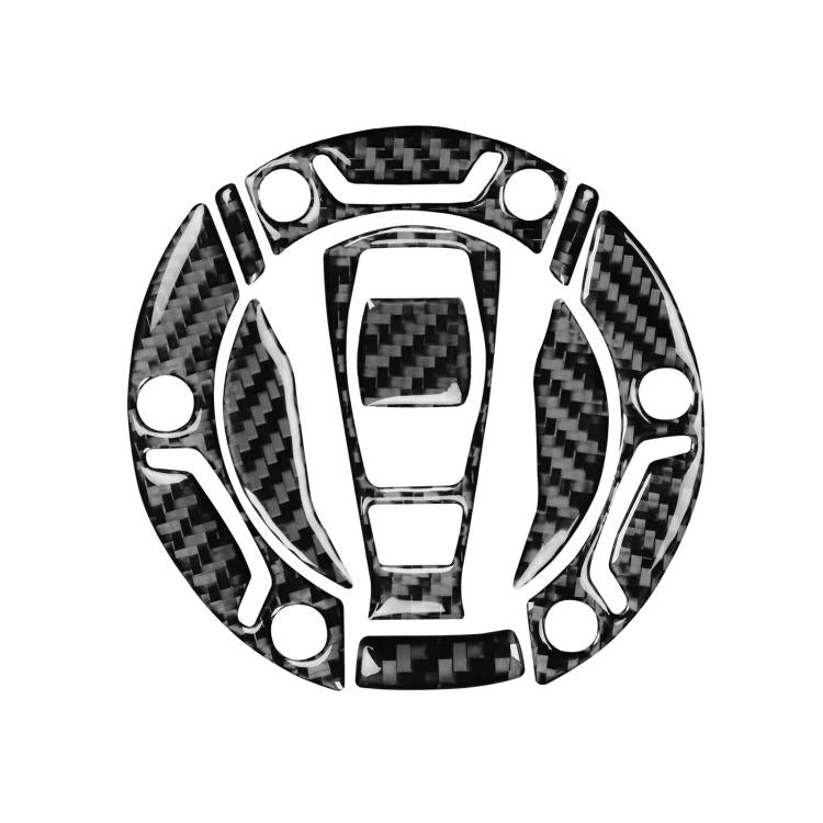Carbon-fiber fuel tank cap sticker, black pattern with metal ring accents