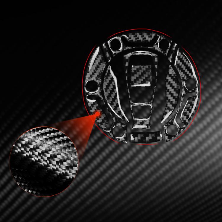 Carbon-fiber fuel tank cap sticker, black with red detail accents