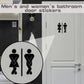 Bathroom door sticker with black restroom icons on a white bathroom door
