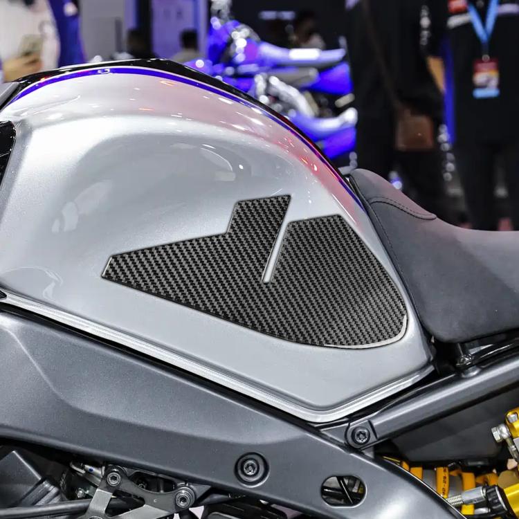 Fuel tank stickers set, black carbon-fiber pattern with silver arrow accents