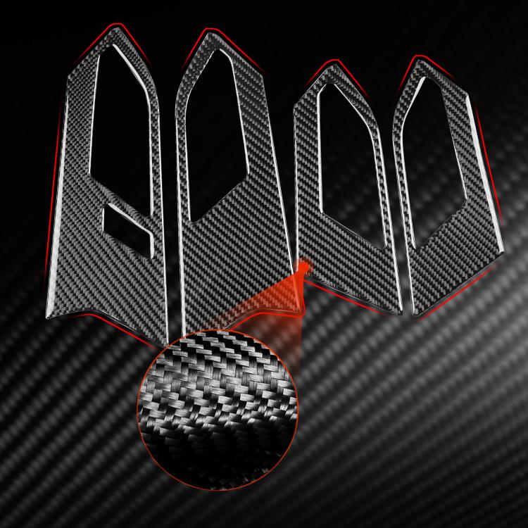 Set of 4 carbon-fiber look door handle trim stickers, black, red accented border.