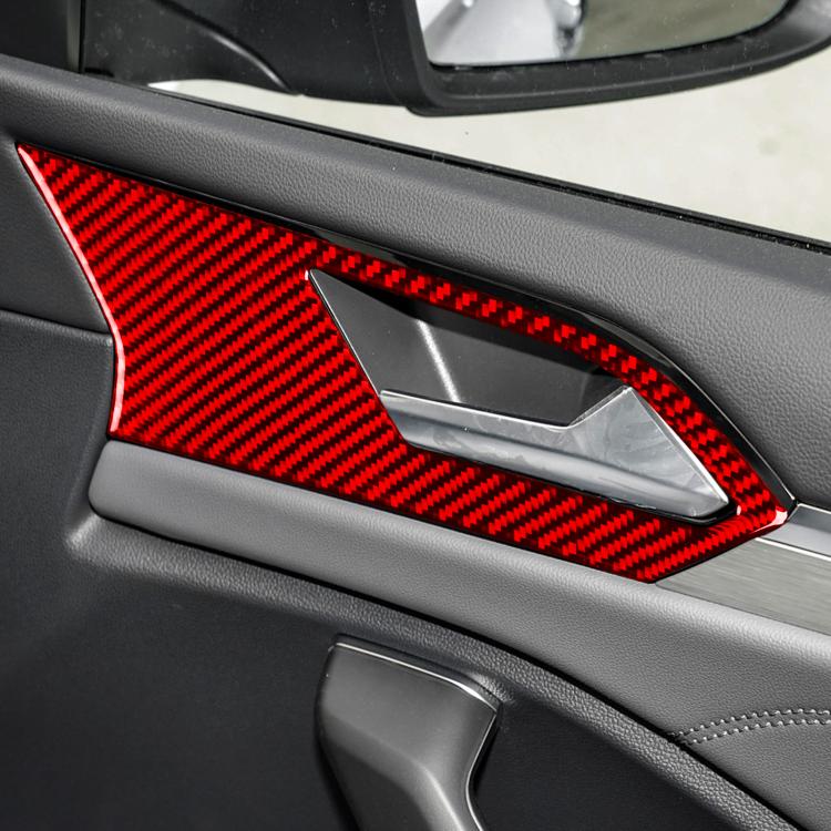Set of 4 carbon-fiber look door handle trim stickers, red, left-hand drive.
