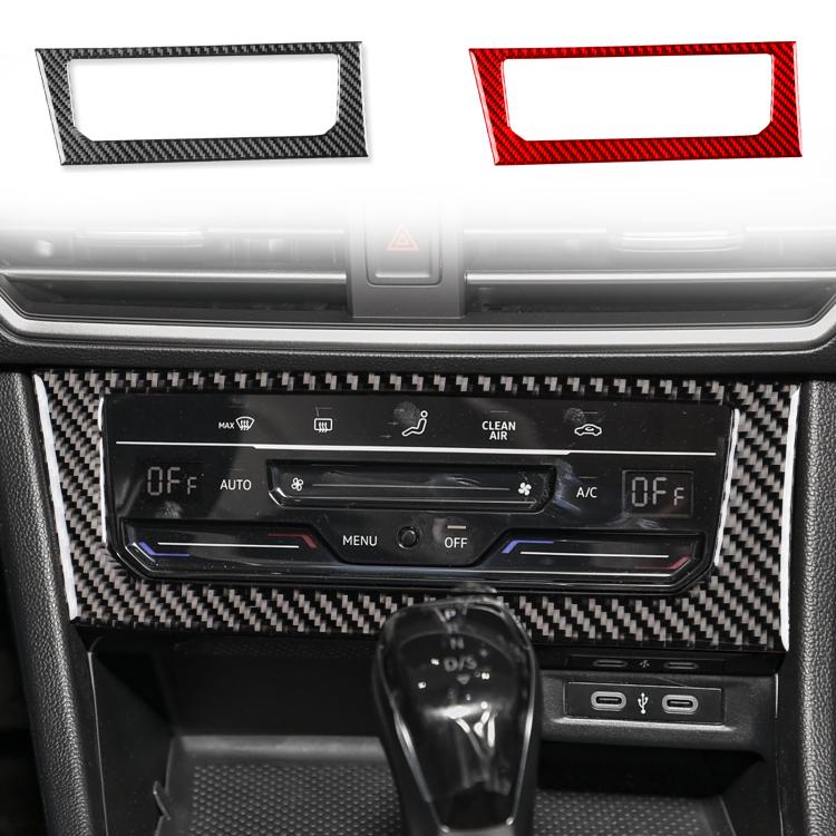Carbon fiber AC control bezel trim sticker, black and red frames set