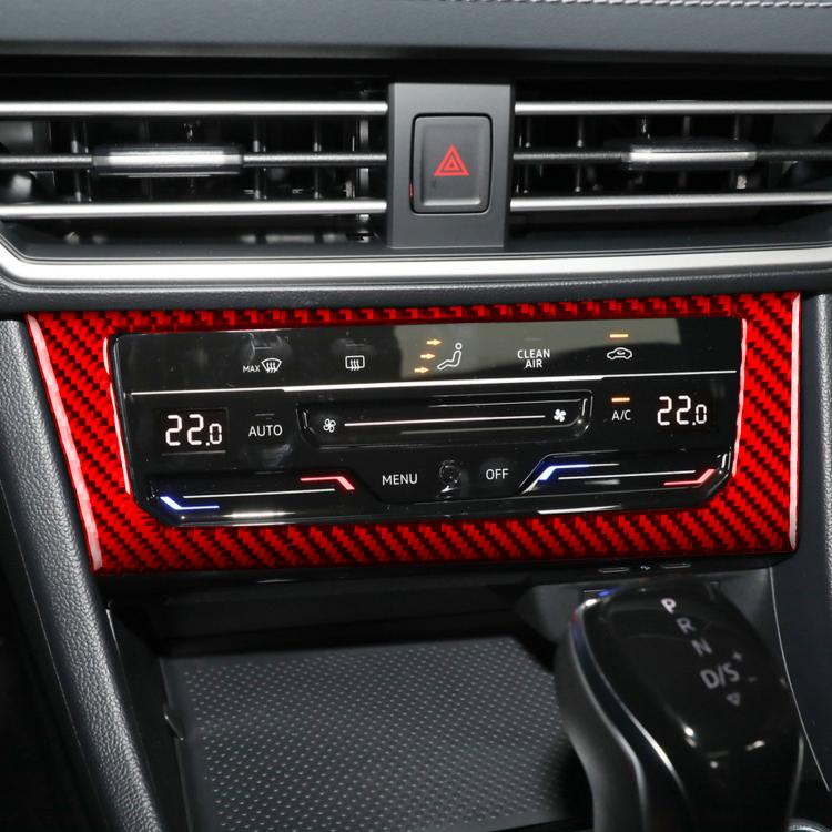 Red carbon fiber dash trim sticker for central AC control panel bezel