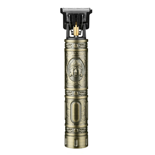 Bronze-toned electric hair trimmer with Buddha head engraving
