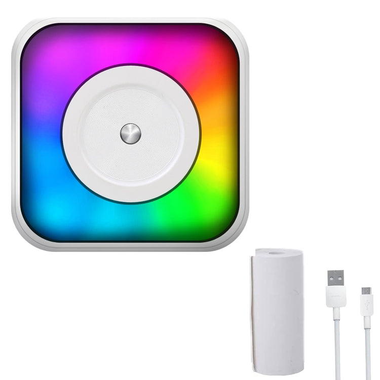 Portable mini Bluetooth label printer with RGB light display and included paper roll