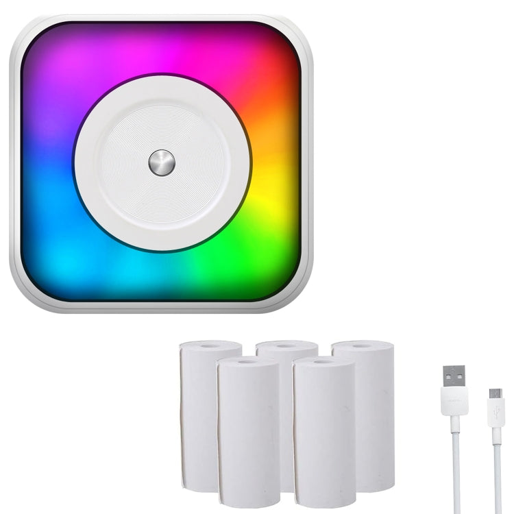 Portable mini Bluetooth label printer with RGB light display and multiple white paper rolls