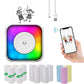 Portable mini Bluetooth label printer with RGB light, USB cables, and multiple paper rolls