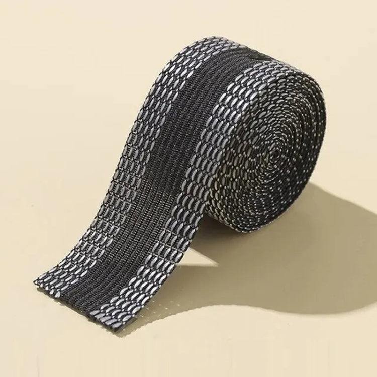 Iron-on pant leg tape stickers, black roll showing dotted lattice stripe pattern